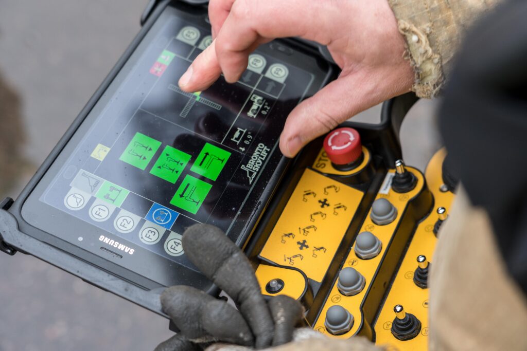 Remote control with a tablet for an aerial platform